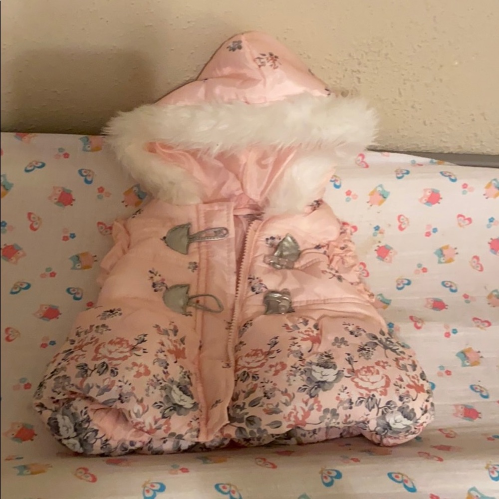 Little Lass 6/9M Girl Faux Fur Hooded Zipper Vest